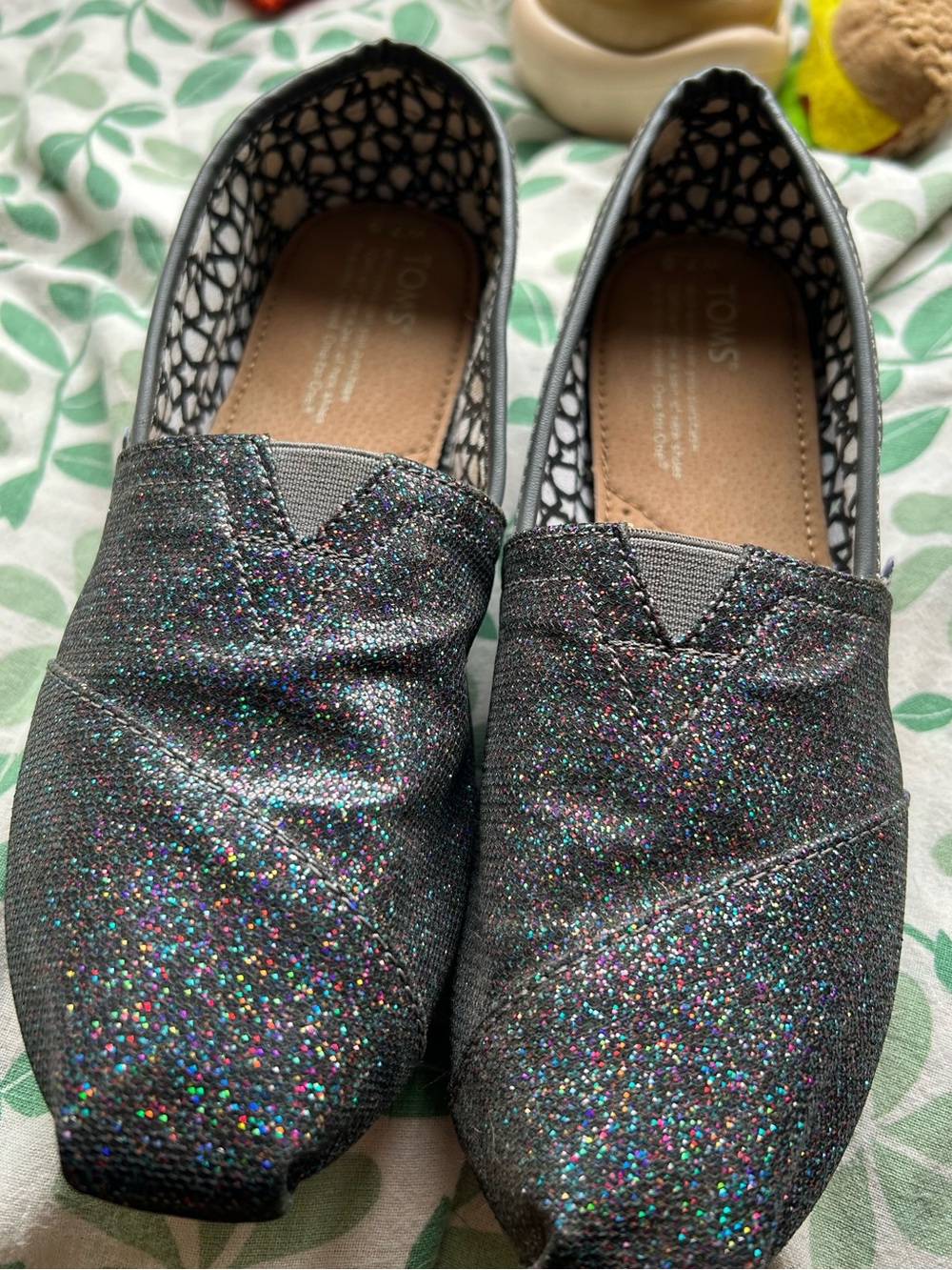 Toms Black Glitter Slip-On Flats